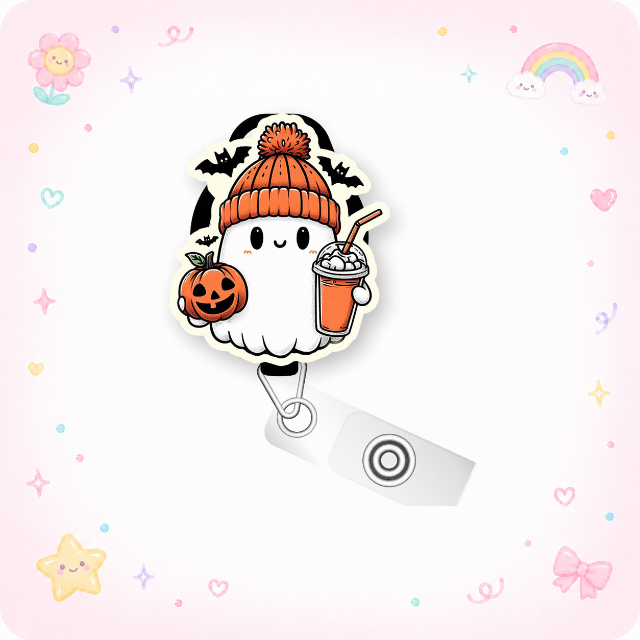 Pumpkin Ghost Vibes Pop Topper Swapfinity Retractable ID Badge Reel - - Topperswap