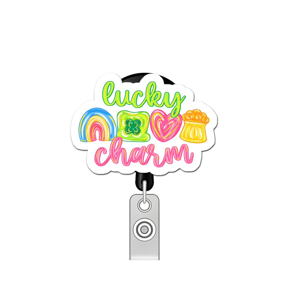 Lucky Charm Guru Pop Topper Swapfinity Retractable ID Badge Reel - - Topperswap