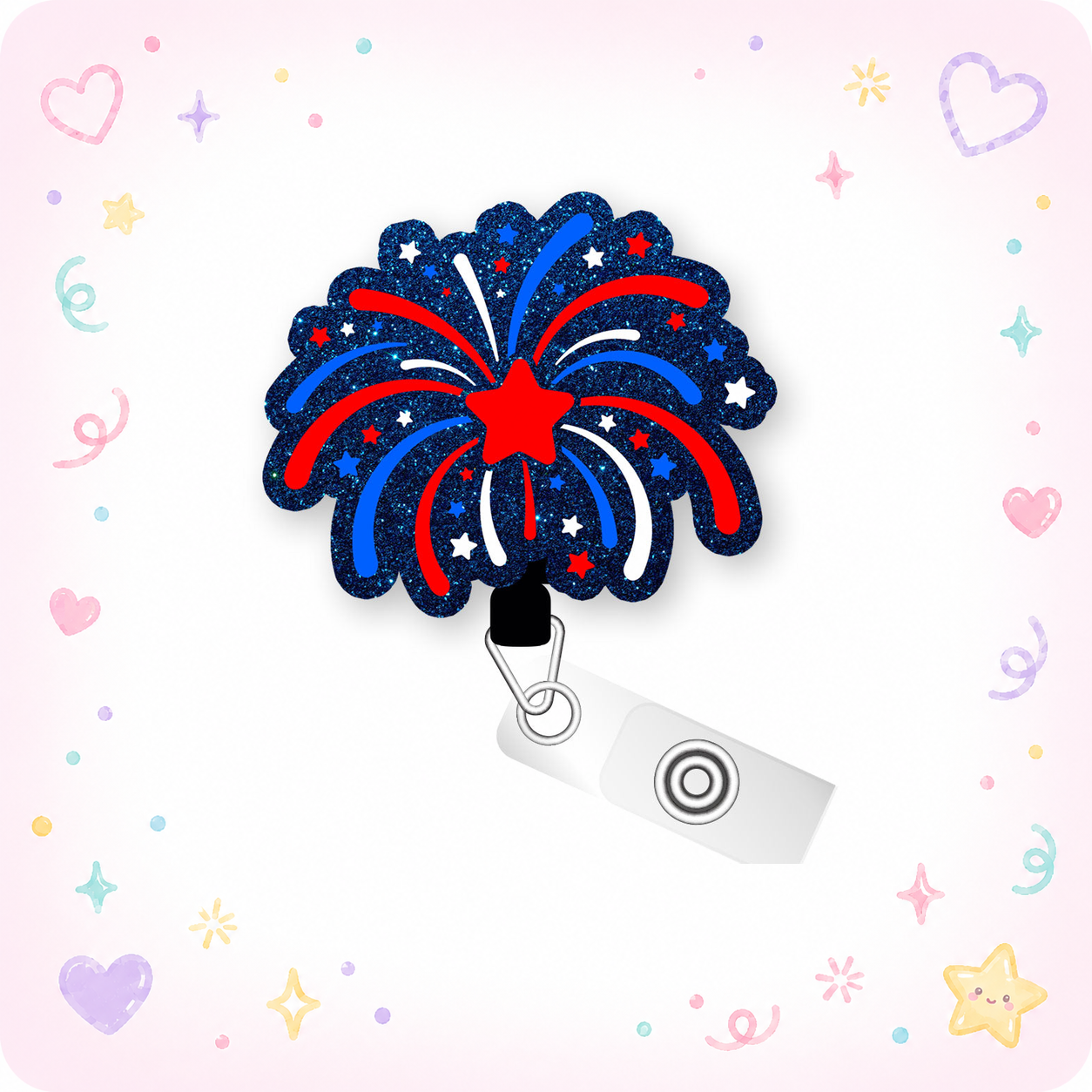 4th of July Fireworks Frenzy Pop Topper Swapfinity Retractable ID Badge Reel - - Topperswap