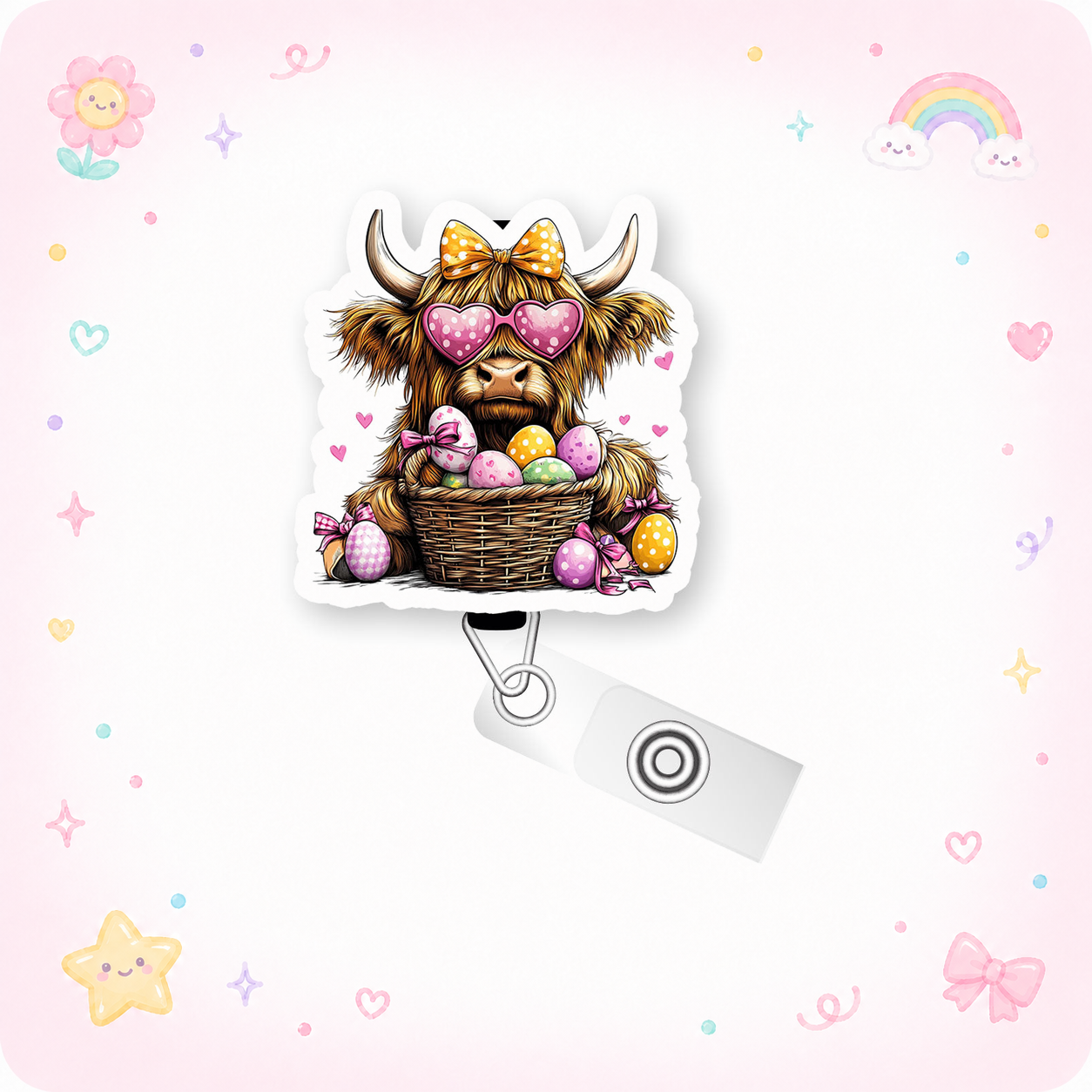 Easter Highland Cow Pop Topper Swapfinity Retractable ID Badge Reel - - Topperswap