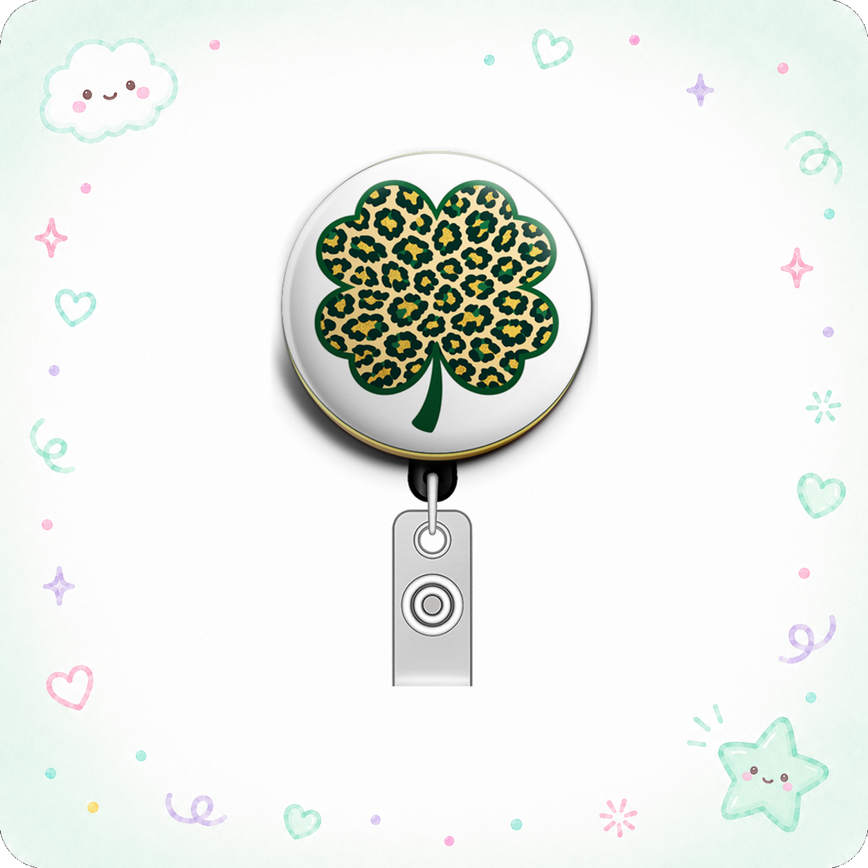 Leopard Clover Fashion Print 🍀🐆 Swapfinity Retractable ID Badge Reel - - Topperswap