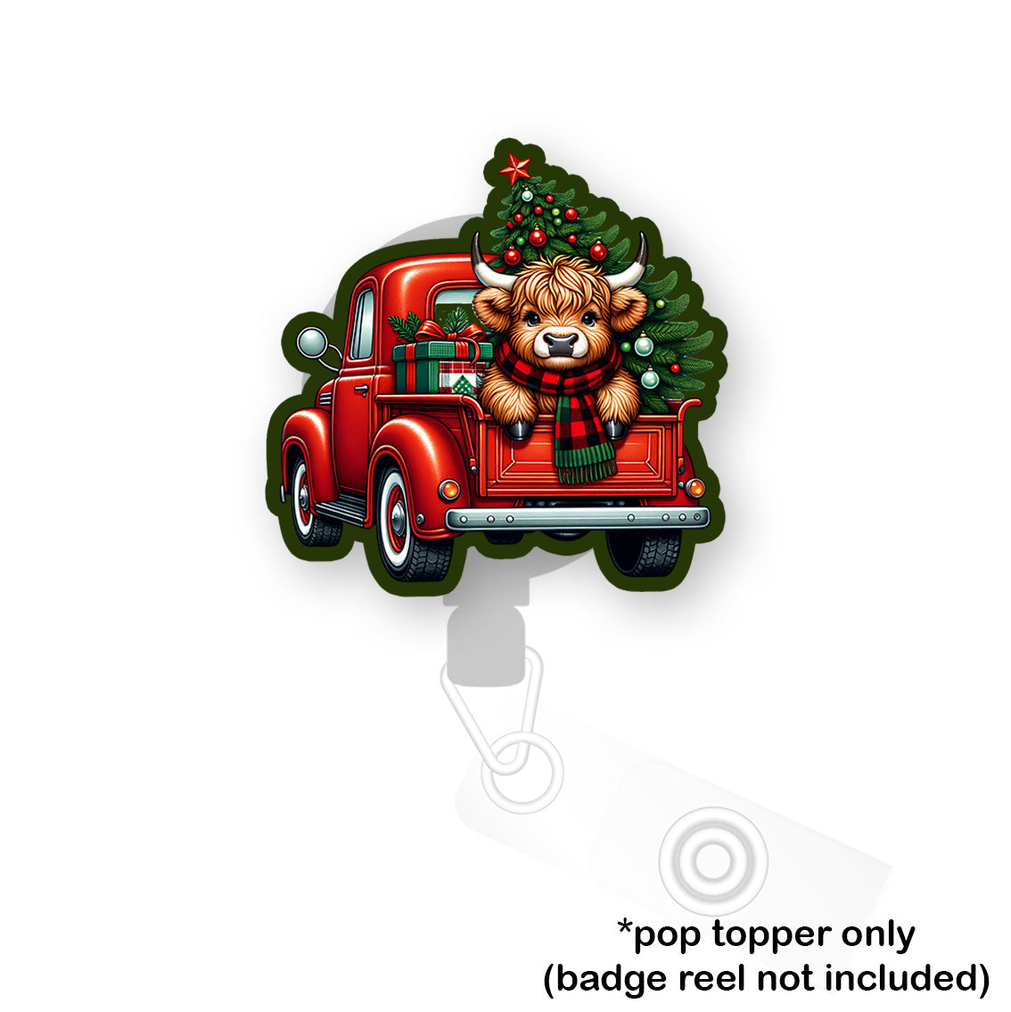 Merry Christmas Highland Cow Truck Pop Topper - Classic Shine - Topperswap