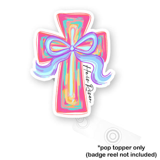 He Is Risen Watercolor Cross Pop Topper