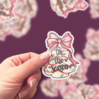 Pink Bow Christmas Tree Snack Cake Sticker
