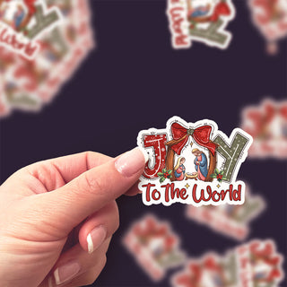 Joy to the World Sparkling Nativity Scene Sticker