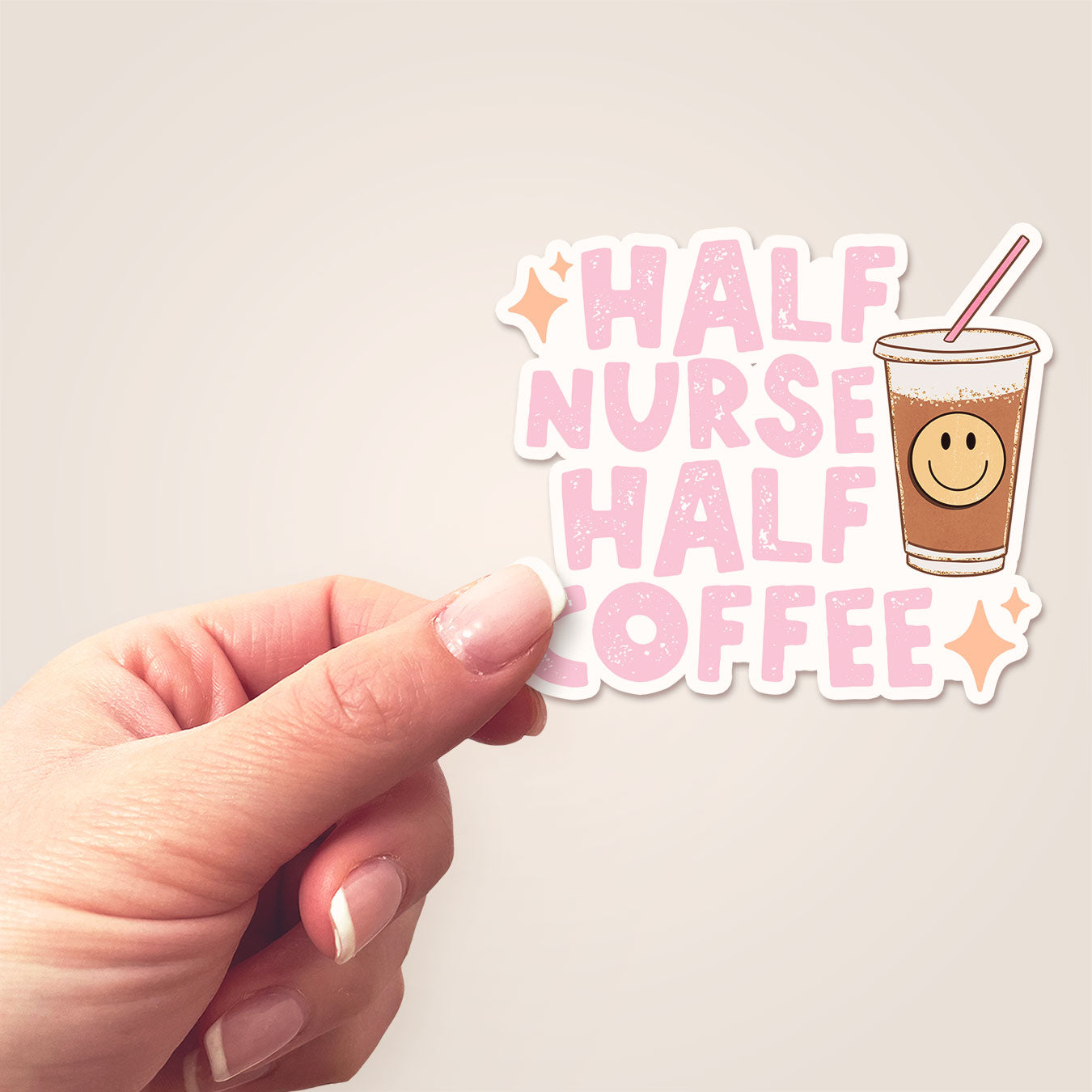 Half Nurse Half Coffee Sticker - Matte Finish - Topperswap