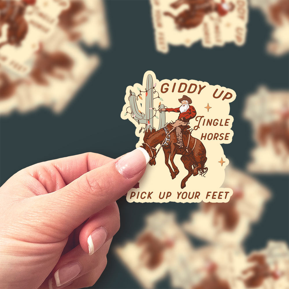 Giddy Up Christmas Cowboy Sticker - Classic Shine - Topperswap