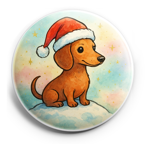 Custom Design – Dachsund wearing a christmas hat sitting on a snowbank - Topper