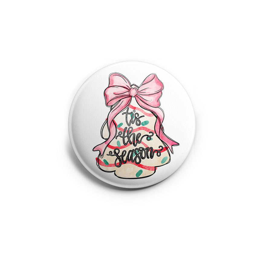 Pink Bow Christmas Tree Snack Cake Topper - Classic Shine - Topperswap