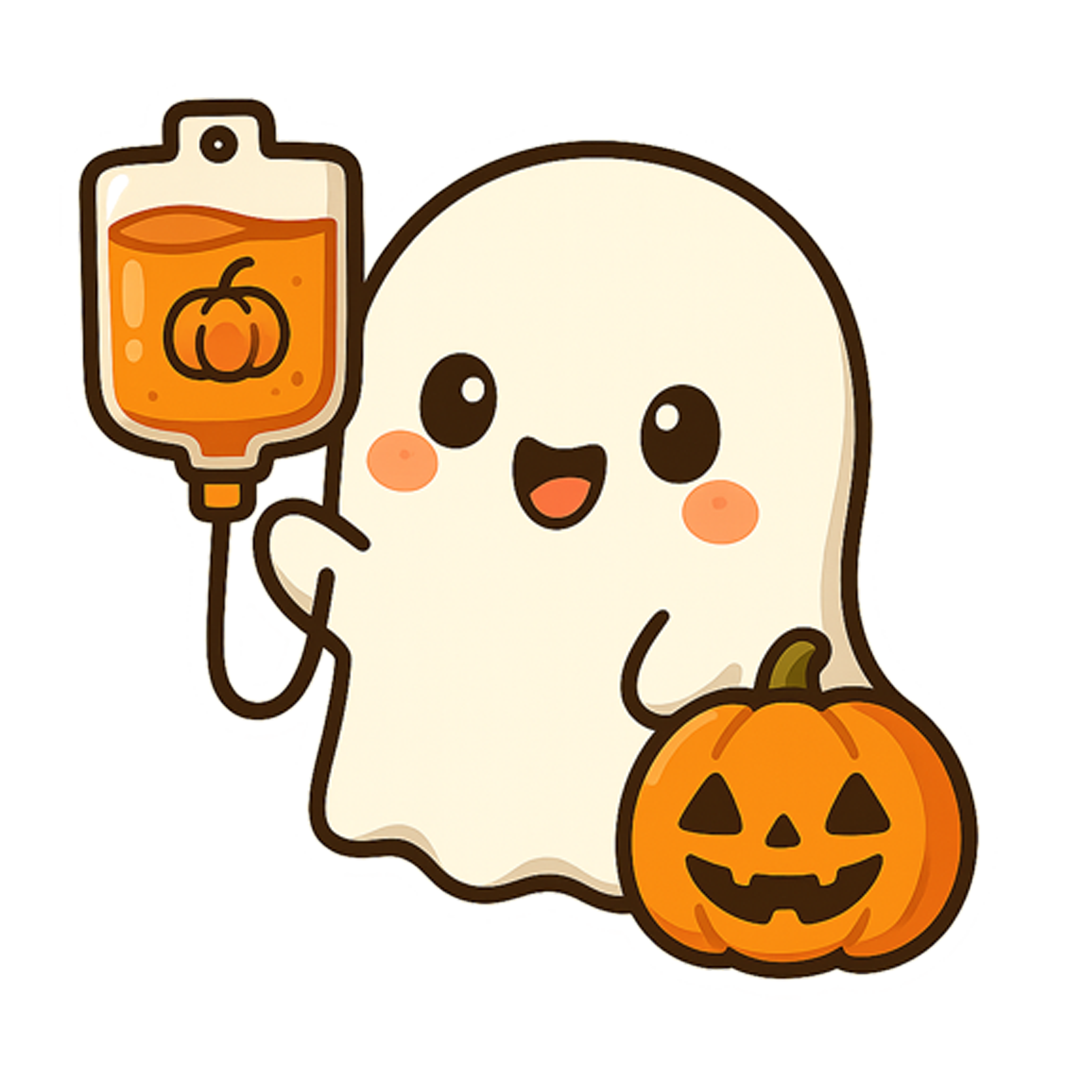 Custom Design – A cute Halloween ghost with a pumpkin spice IV bag and a sma… - - Topperswap