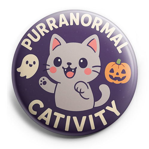 Custom Design – A cat with fangs saying: "Purranormal Cativity" - - Topperswap