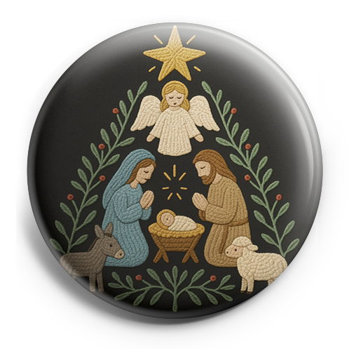Custom Design – Minimalist embroidered-style nativity scene arranged in a Ch… - - Topperswap
