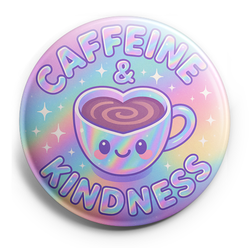 Custom Design – "Caffeine & Kindness" with a heart-shaped coffee cup, essent… - - Topperswap
