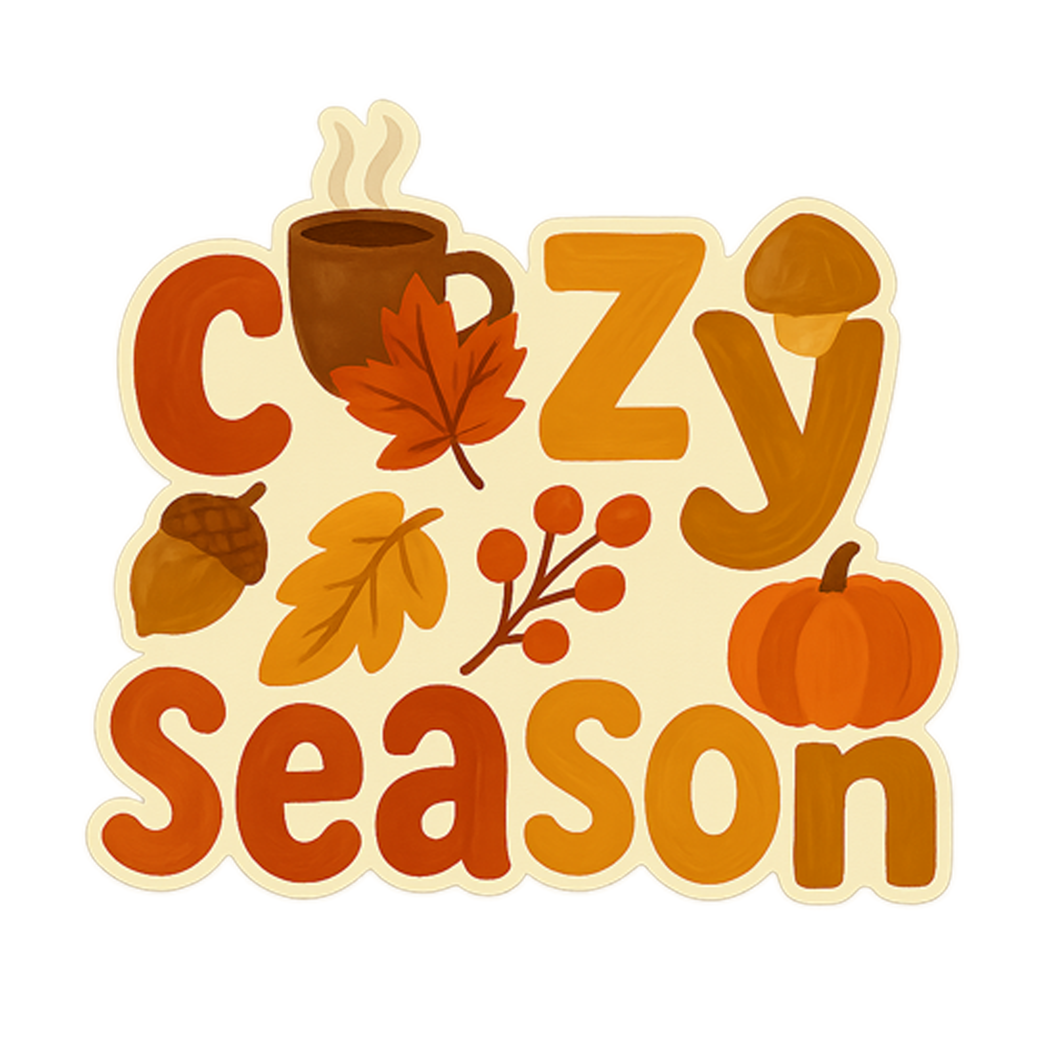 Custom Design – The text "cozy season" with each letter themed up with fall… - - Topperswap