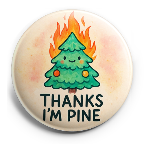 Custom Design – A kawaii Christmas tree on fire with text: "Thanks I'm Pine"… - - Topperswap