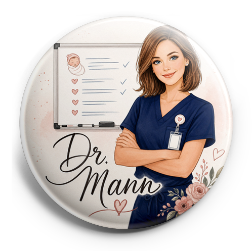 A white nurse with chin length brown hair and blue eyes wear… – Topper