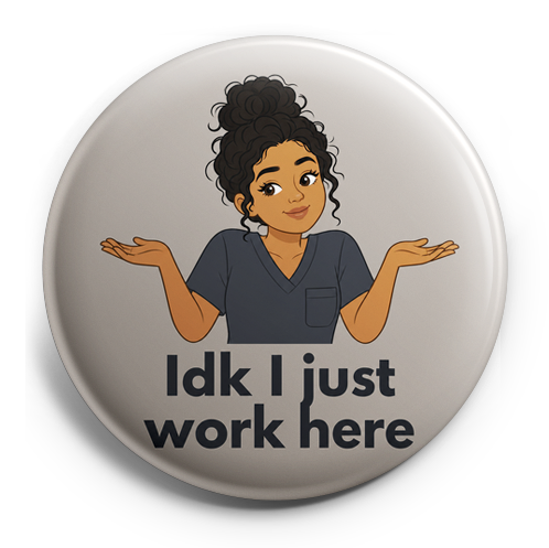 Girl with caramel skin, curly messy black bun, wearing scrub… – Topper