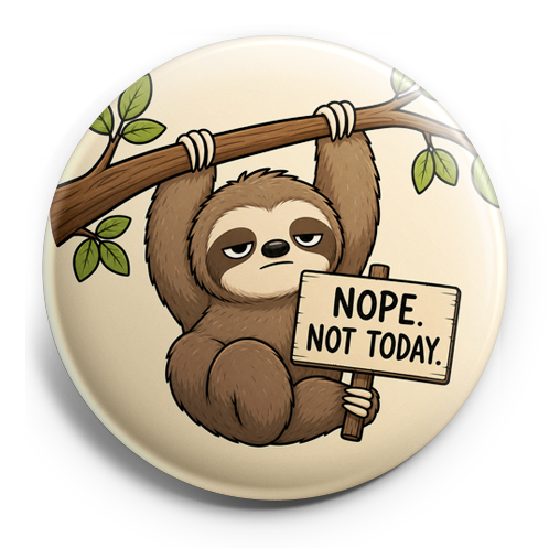 A cute cartoon sloth hanging from a branch, eyes half-closed… – Topper