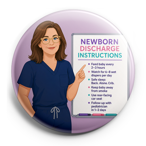 A white nurse wearing navy scrubs is in her 40s, with gold t… – Topper