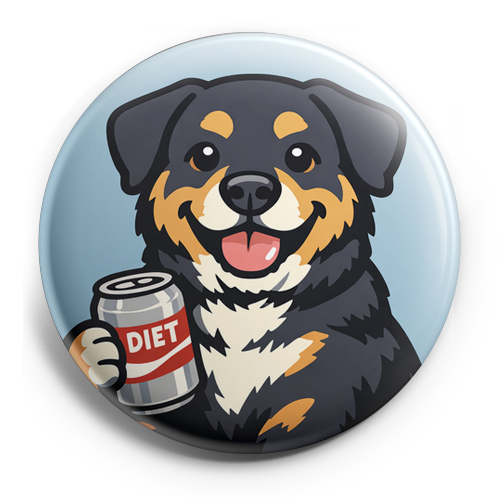 Create a circular badge design featuring Pippin, a Rottweile…