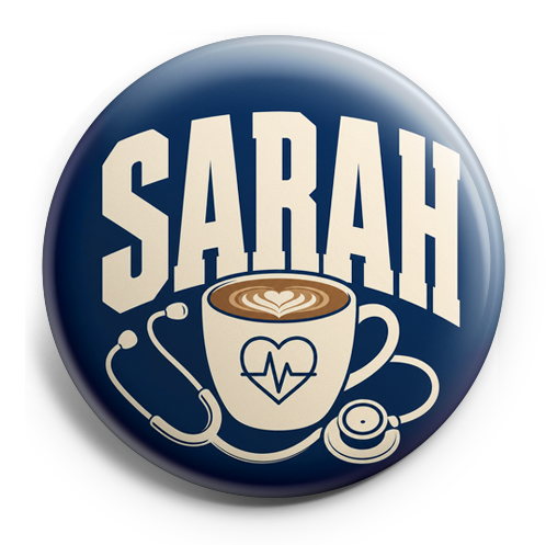 Custom Design – [NAME] with coffee cup and stethoscope illustration, - - Topperswap