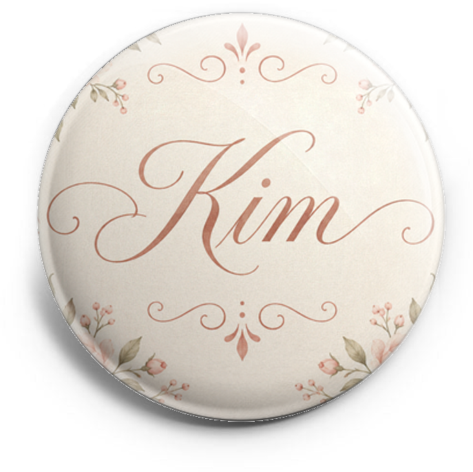 Kim in elegant copperplate script with delicate flourish swa… – Topper