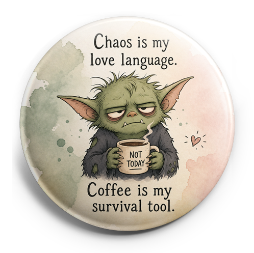 Custom Design – Chaos gremlin holding coffee, looking exhausted - Topper (Regular) - Topperswap