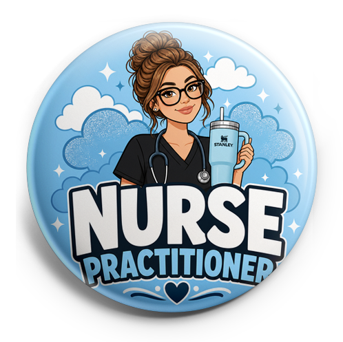 Cute nurse with light brown hair in a messy bun, wearing gla… – Topper