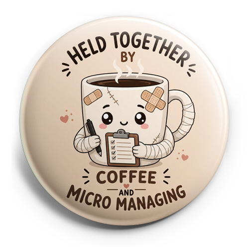 Held together by coffee and micro managing. Coffee cup chara… – Topper