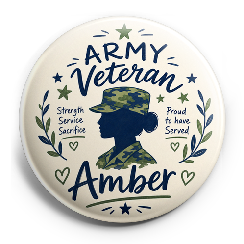 Woman army veteran with name Amber on it. Blues and greens – Topper