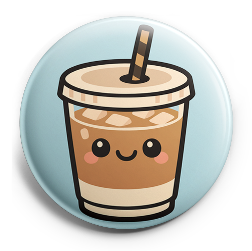 Custom Design – Design a circular badge featuring a cute iced coffee cup as… - - Topperswap