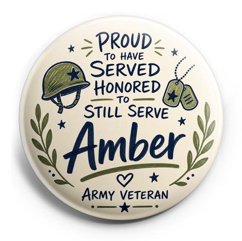 Woman army veteran with name Amber on it. Blues and greens – Topper
