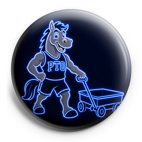 Sonny the Stallion our school mascot. Gray horse, standing o… – Topper