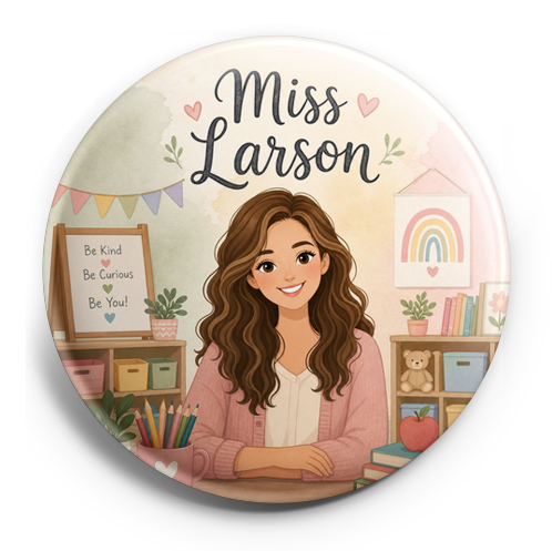 Custom Design – Make a teacher with wavy brown hair and light skin in a kind… - Topper (Regular) - Topperswap