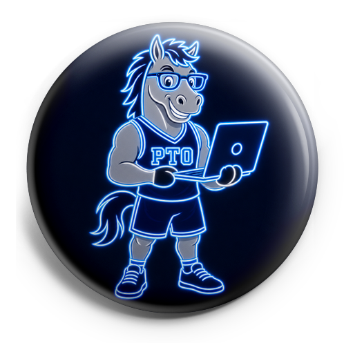 Sonny the Stallion our school mascot. Gray horse, standing o… – Topper