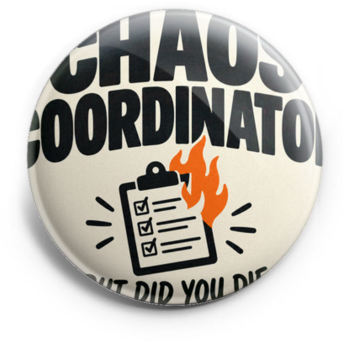 Bold typography reading CHAOS COORDINATOR stacked, with a sm… – Topper