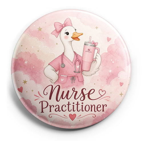 Cute coquette goose wearing pink scrubs looking happy holdin… – Topper
