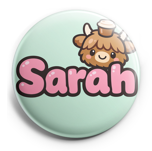 Create a circular badge design with the name 'Sarah' in the…