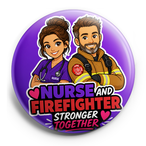 Purple background nurse with brown hair fireman with brown h… – Topper