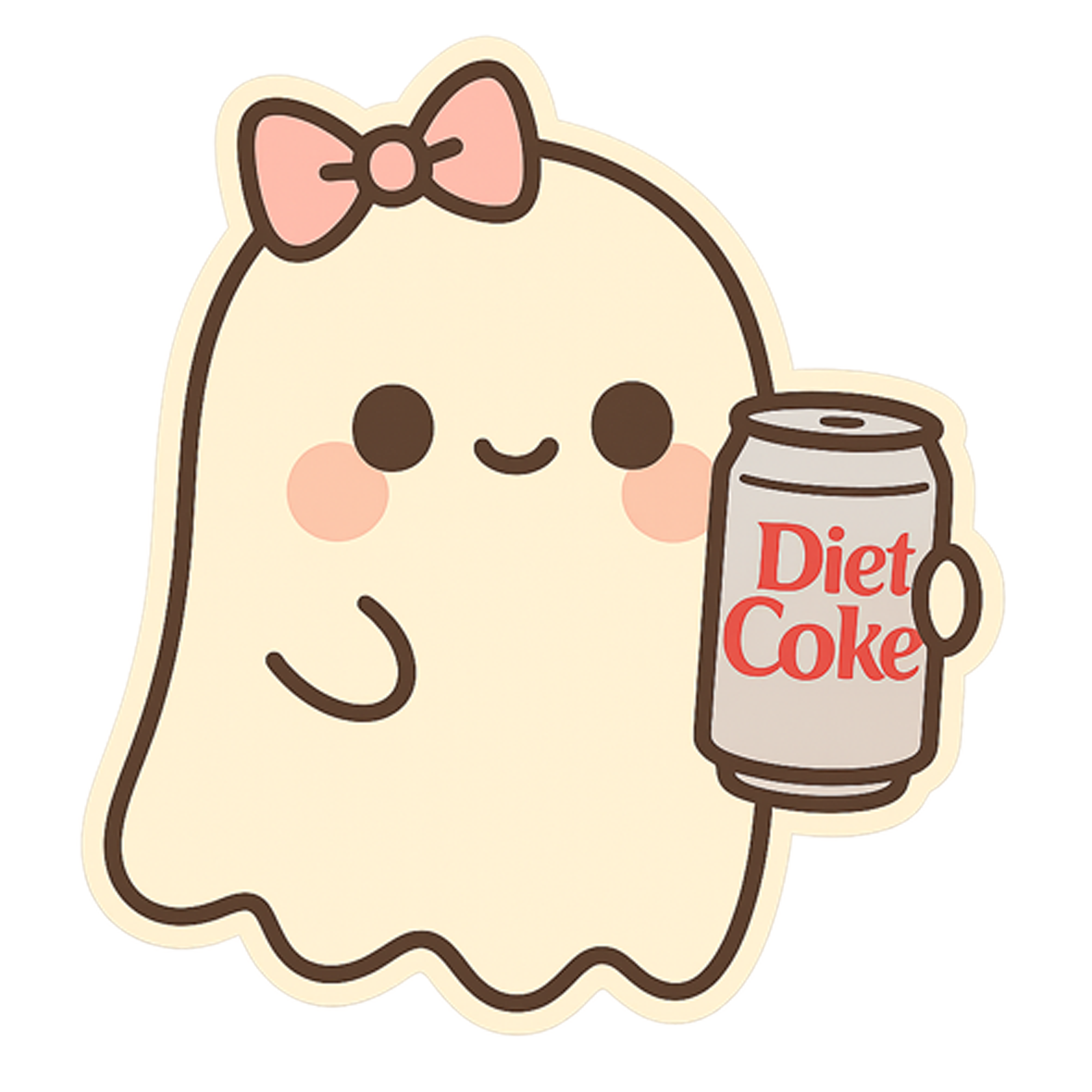 Custom Design – A cute ghost with a bow holding a realistic can of diet coke - - Topperswap