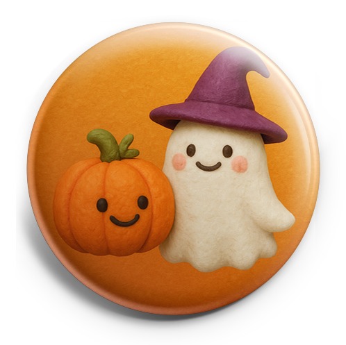 Custom Design – A cute pumpkin and a cute ghost wearing a witch hat on an or… - - Topperswap