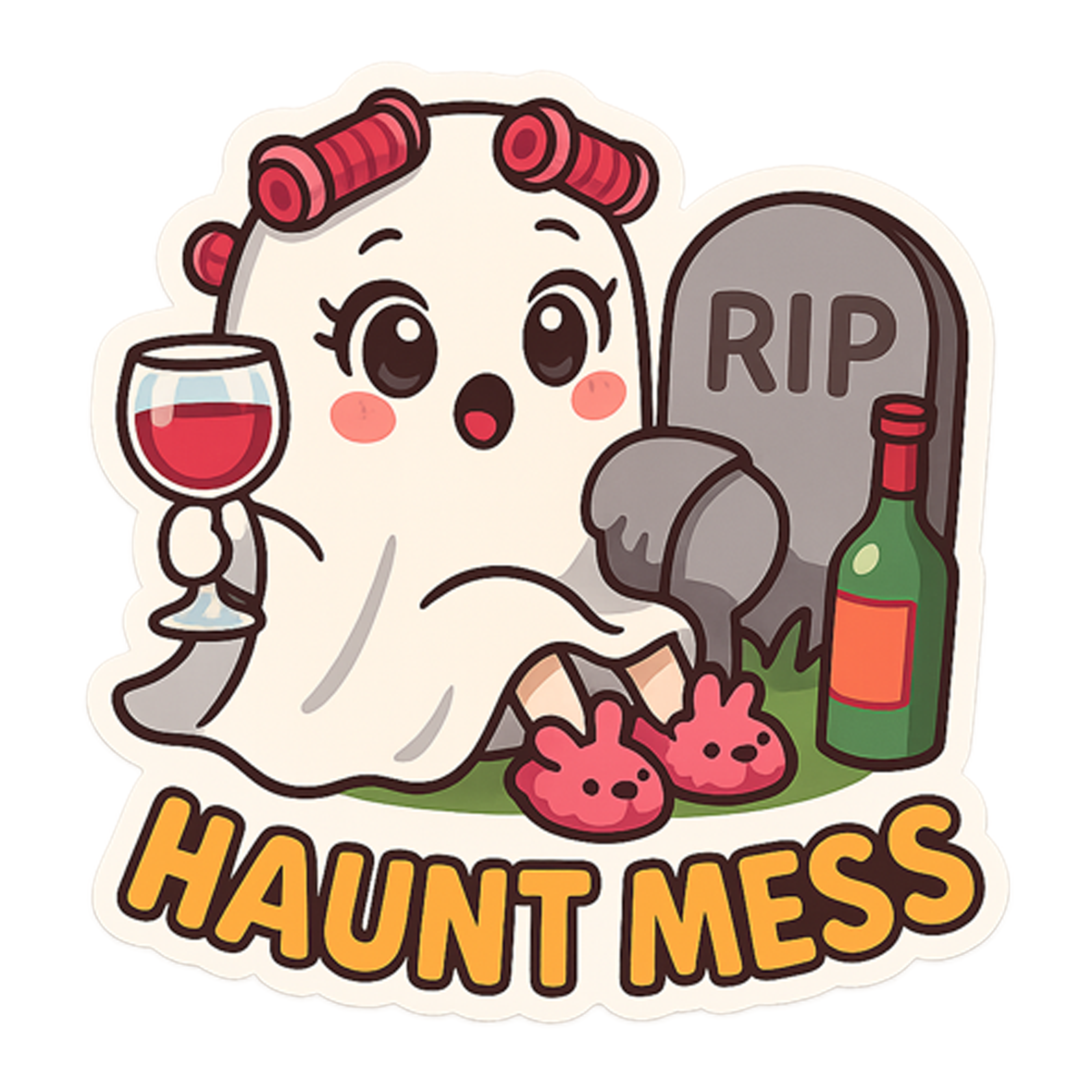 Custom Design – Cartoon ghost in a white sheet with curlers, fuzzy slippers,… - - Topperswap