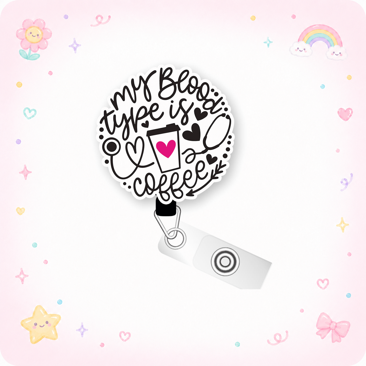My Blood Type is Coffee Pop Topper Swapfinity Retractable ID Badge Reel - - Topperswap