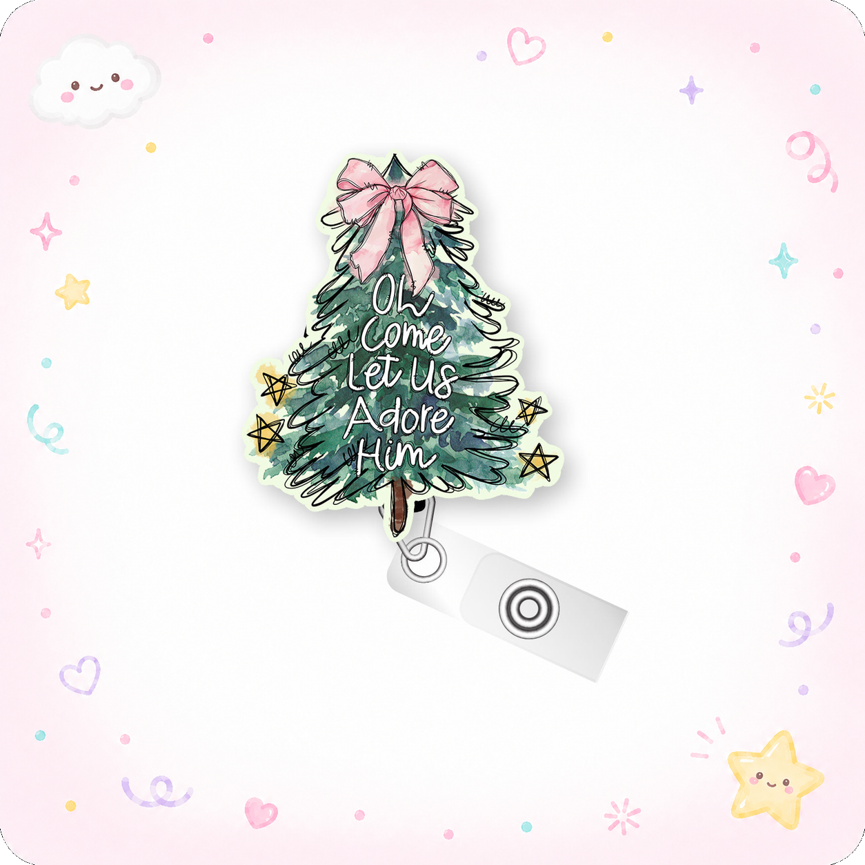 Oh Come Let Us Adore Him - Christmas Tree Pop Topper Swapfinity Retractable ID Badge Reel - - Topperswap