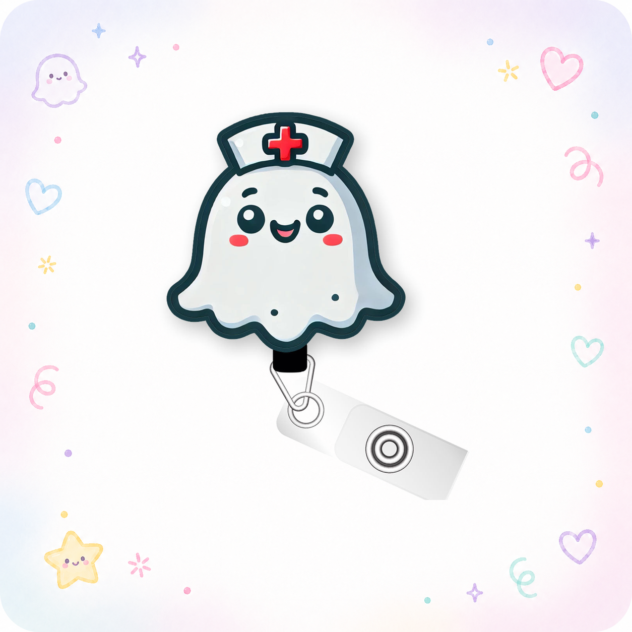 Nurse Ghost Pop Topper Swapfinity Retractable ID Badge Reel - - Topperswap