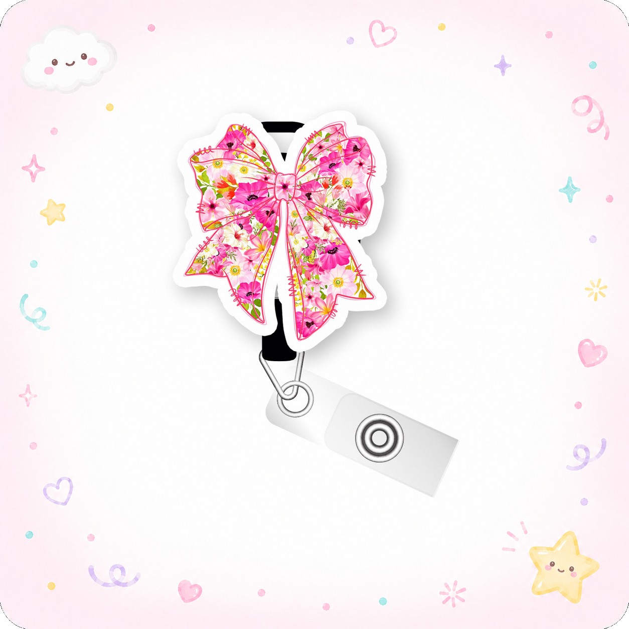 Spring Floral Bow Pop Topper Swapfinity Retractable ID Badge Reel - - Topperswap