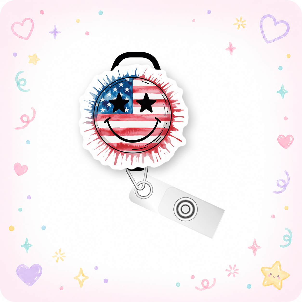 Star-Spangled Splash Pop Topper Swapfinity Retractable ID Badge Reel - - Topperswap