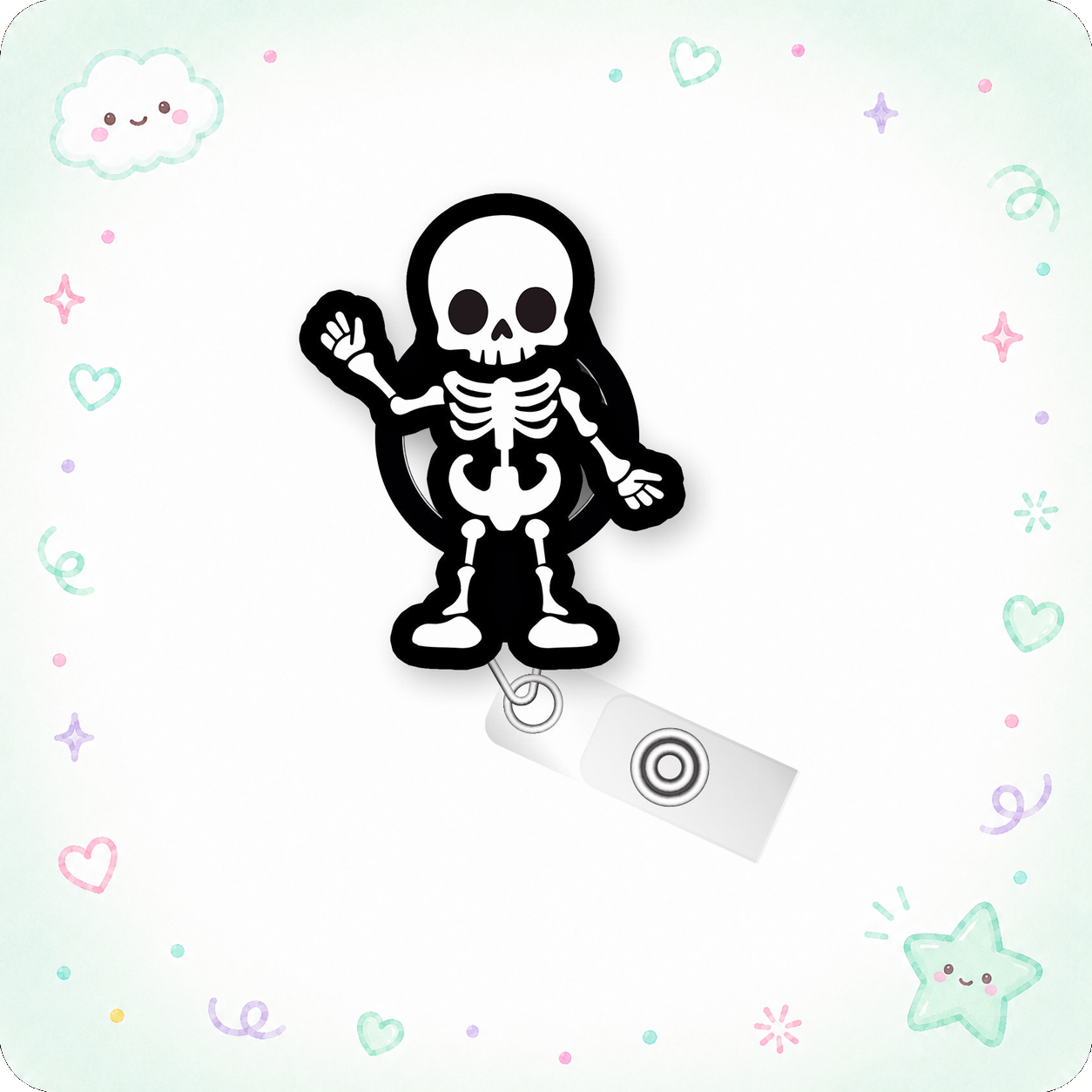 Cute X-Ray Skeleton Pop Topper Swapfinity Retractable ID Badge Reel - - Topperswap