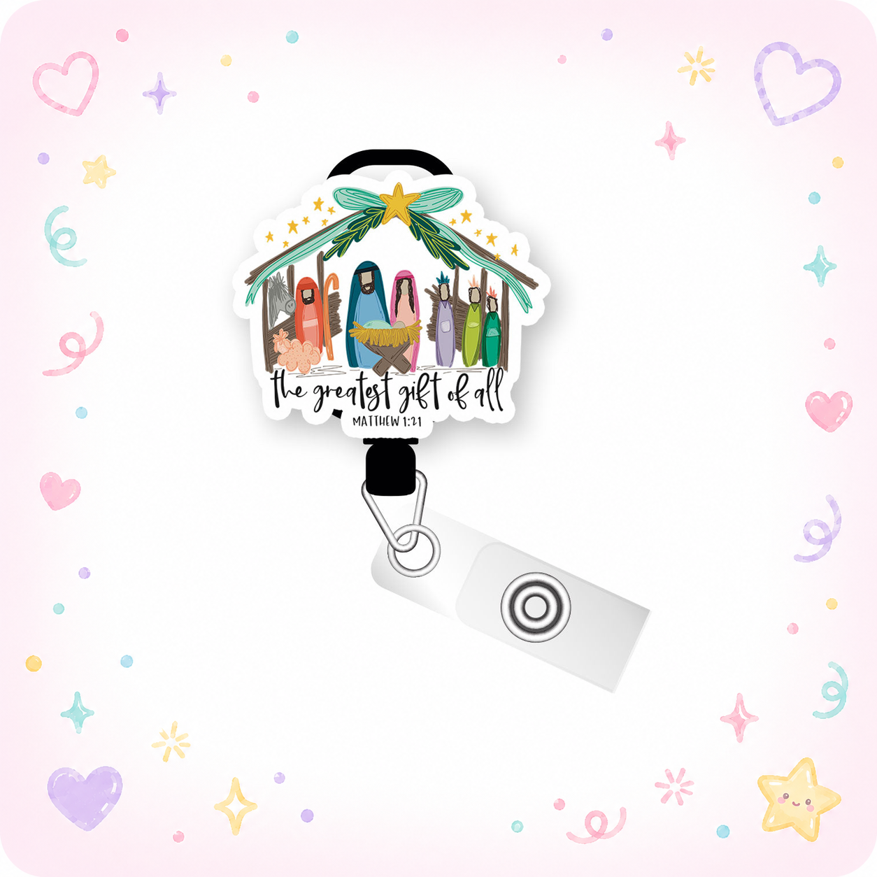 The Greatest Gift of All - Nativity Pop Topper Swapfinity Retractable ID Badge Reel - - Topperswap