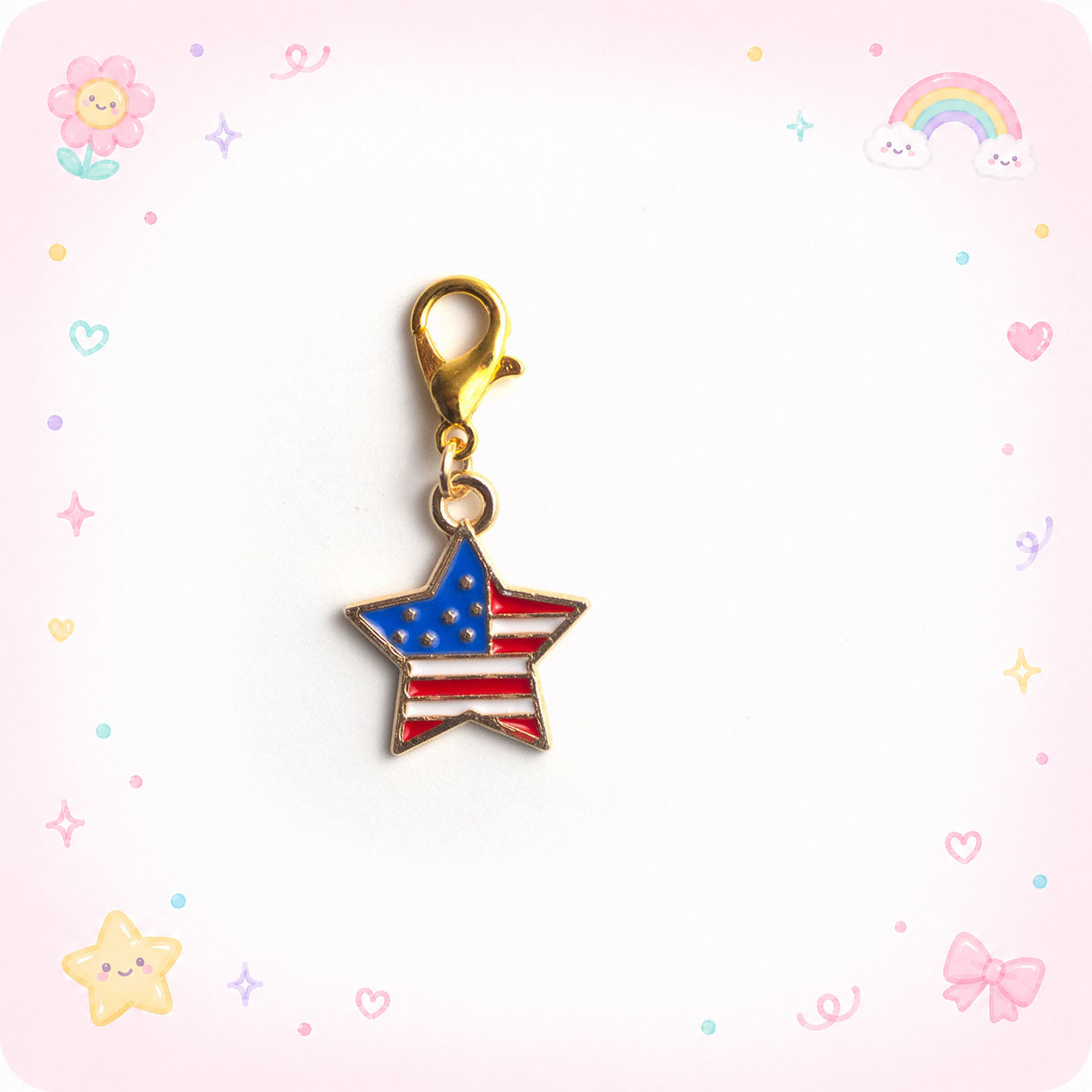 American Flag Star Charm Badge Reel Add-on - - Topperswap